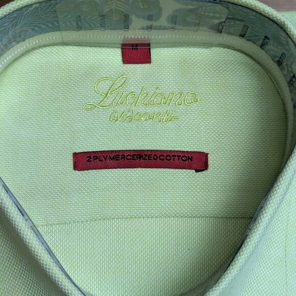 Luchiano Visconti Solid Pale Lime Mens M Button up Shirt 2-Ply Mercerized New - Picture 4 of 7